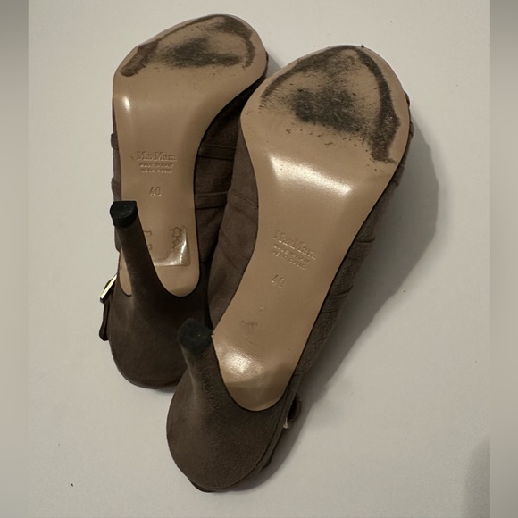 MaxMara Suede Open Toe Cut Out Slingback Dark Beige Heels - Picture 7 of 10